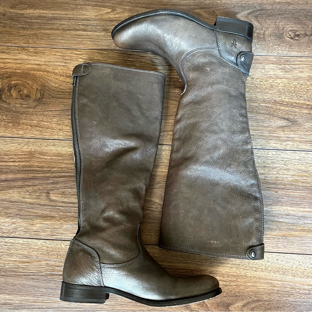 Frye Brown Leather Tall Combat/Moto Boots - Picture 5 of 15